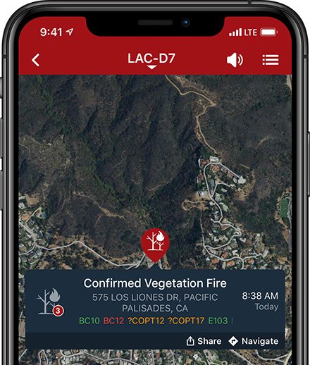PulsePoint Grass Vegetation Wildland Wildfire Map Notification.
